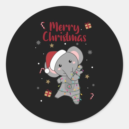Elephant Christmas Snow Winter Animals Elephants Ronde Sticker (Voorkant)