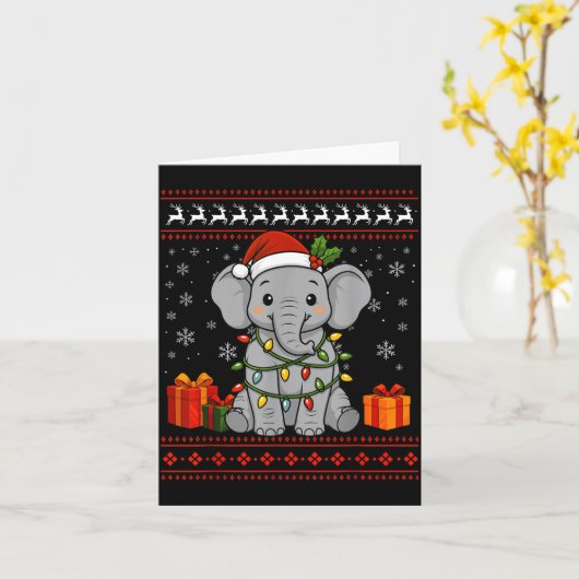 Elephant Christmas Ugly Sweater Elephant Graphic  Kaart (Gele Bloem)