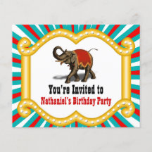 Elephant Circus Kids Birthday Party Invitation