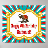 Elephant Circus Kinder Boys Birthday Party Banner Poster (Voorkant)