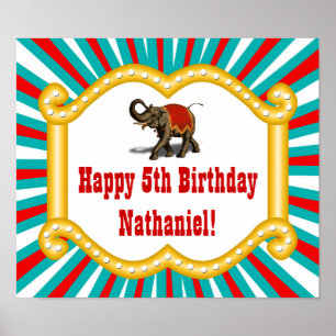 Elephant Circus Kinder Boys Birthday Party Banner Poster
