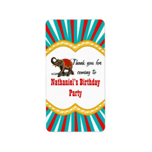 Elephant Circus Kinder Boys Birthday Party Favor Etiket