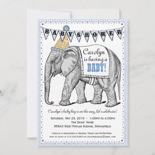 Elephant Circus Parade Baby shower Kaart (Voorkant)