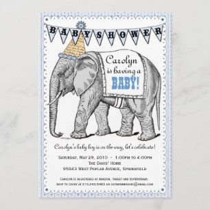 Elephant Circus Parade Baby shower Kaart