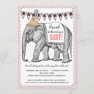 Elephant Circus Parade Baby shower Kaart