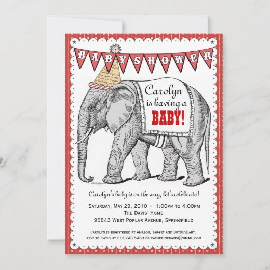 Elephant Circus Parade Baby shower Kaart (Voorkant)