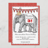  Elephant Circus Parade-uitnodiging - Rood Kaart (Voorkant / Achterkant)