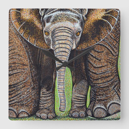 Elephant Clock - Mam en ik Vierkante Klok (Voorkant)