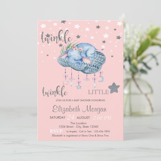 Elephant Cloud Little Star-Baby shower Kaart (Staand voorkant)