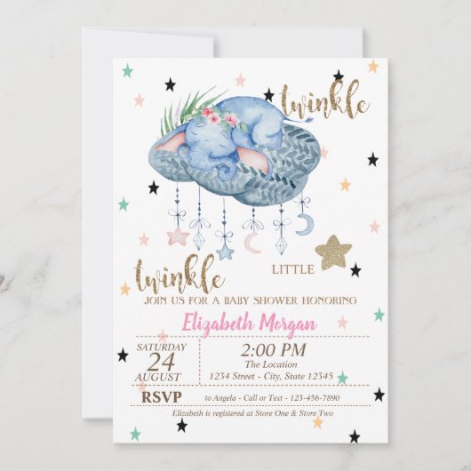 Elephant Cloud, Twinkle Little Star-Baby shower Kaart (Voorkant)