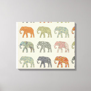 Elephant Colorful Animal Patroon Canvas Afdruk