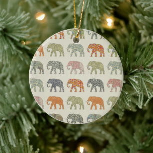 Elephant Colorful Animal Patroon Keramisch Ornament
