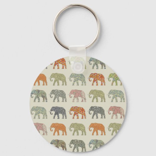 Elephant Colorful Animal Patroon Sleutelhanger (Voorkant)