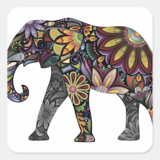 Elephant Colorful Vierkante Sticker (Voorkant)
