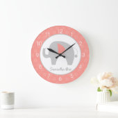 Elephant Coral and Grey Nursery Girls Grote Klok (Huis)