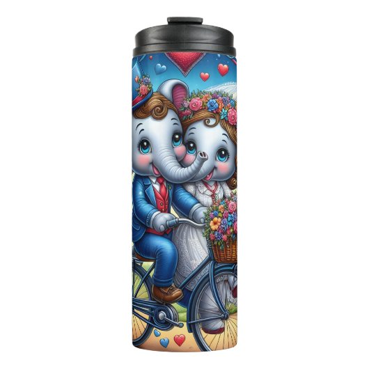 Elephant Couple Bicycle Wedding Thermosbeker (Voorkant)