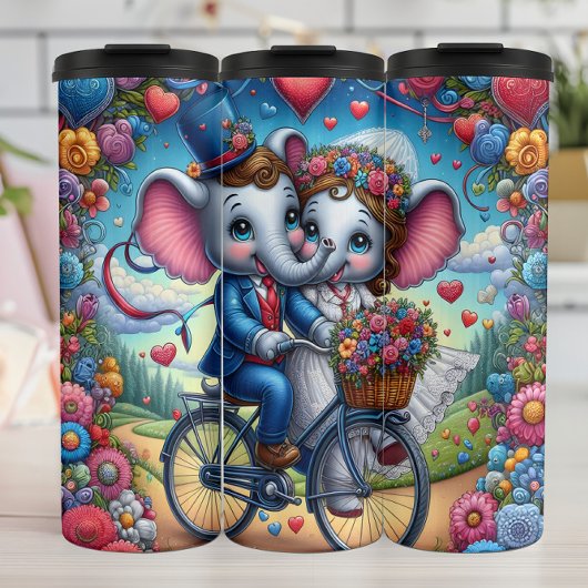 Elephant Couple Bicycle Wedding Thermosbeker