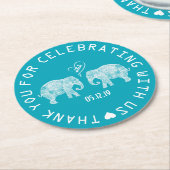 Elephant Couple Love Heart Custom Weddenschap Favo Ronde Kartonnen Onderzetter (Gebogen)