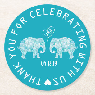 Elephant Couple Love Heart Custom Weddenschap Favo Ronde Kartonnen Onderzetter