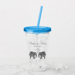 Elephant Couple Tons of Love Custom Wedding Acryl Drinkbeker