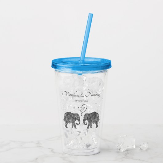 Elephant Couple Tons of Love Custom Wedding Acryl Drinkbeker (Achterkant ijs)