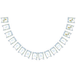 Elephant Crescent Moon Blue Floral Boy Baby shower Vlaggetjes