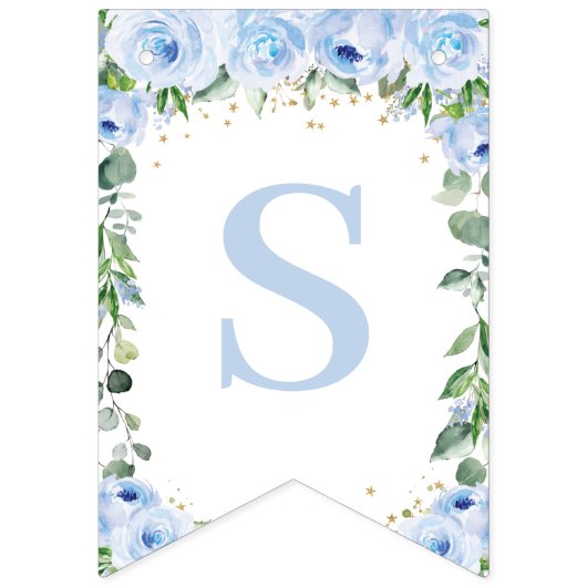 Elephant Crescent Moon Blue Floral Boy Baby shower Vlaggetjes (Tweede vlag)