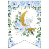 Elephant Crescent Moon Blue Floral Boy Baby shower Vlaggetjes (Eerste vlag)