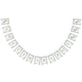 Elephant Crescent Moon Blue Floral Boy Baby shower Vlaggetjes