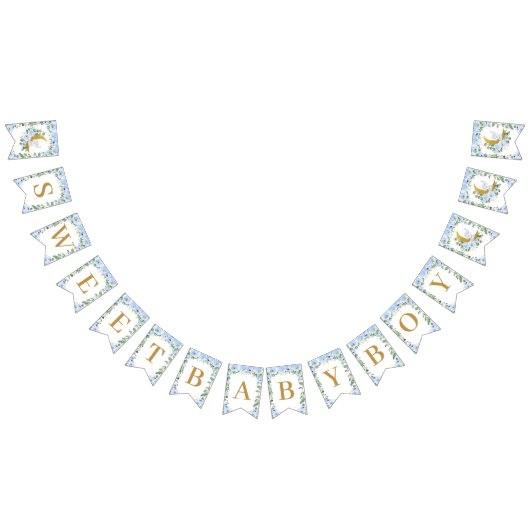 Elephant Crescent Moon Blue Floral Boy Baby shower Vlaggetjes (Alle)