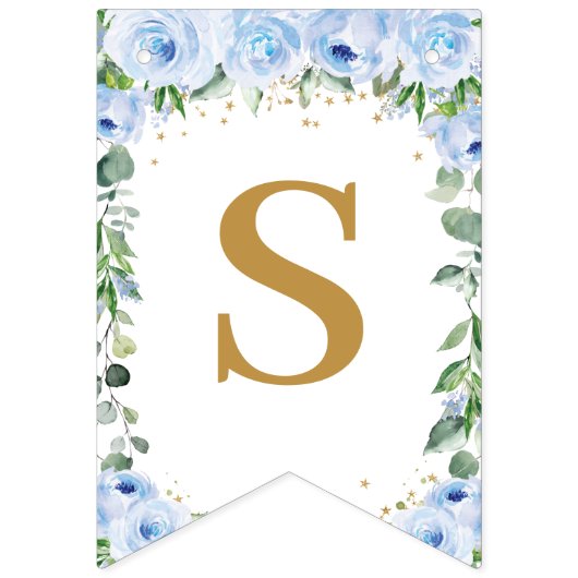 Elephant Crescent Moon Blue Floral Boy Baby shower Vlaggetjes (Tweede vlag)