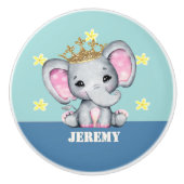 Elephant crown nursery style blue custom text keramische knop (Voorkant)