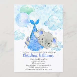 Elephant Cub Cute Boy Baby shower Blue Kaart