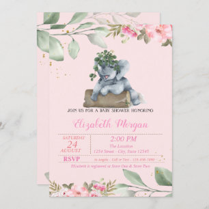 Elephant Cute Elephant, Verlof, Floral Baby shower Kaart