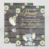 Elephant Daisy Baby shower Invitation, rustisch Kaart (Voorkant / Achterkant)