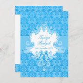 Elephant damask aqua blue bruiloft uitnodiging (Voorkant / Achterkant)