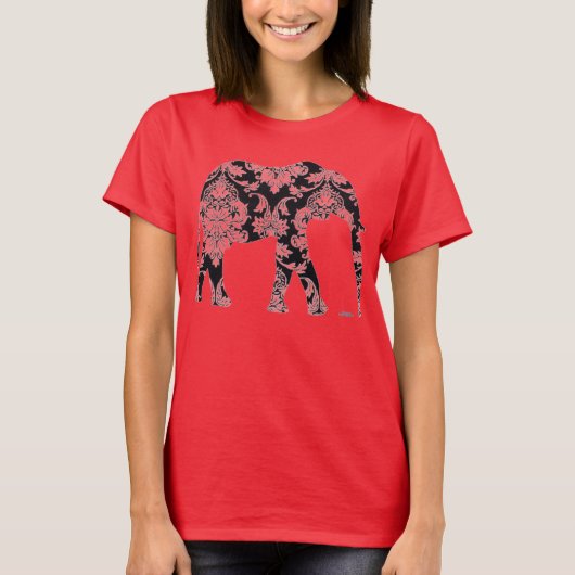 Elephant damask grafische kunst op t-shirt (Voorkant)