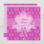 Elephant damask mauve bruiloft vierkant uitnodigin kaart (Voorkant / Achterkant)