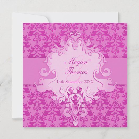 Elephant damask mauve bruiloft vierkant uitnodigin kaart (Voorkant)