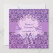 Elephant damask paars square bruiloft uitnodiging (Voorkant)