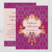 Elephant damask red gouden bruiloft kaart (Voorkant / Achterkant)