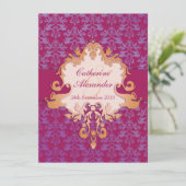 Elephant damask red gouden bruiloft kaart (Staand voorkant)