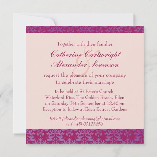 Elephant damask red gouden bruiloft nodigt uit kaart (Achterkant)