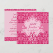 Elephant damask roze bruiloft vierkant kaart (Voorkant / Achterkant)