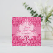 Elephant damask roze bruiloft vierkant kaart (Staand voorkant)
