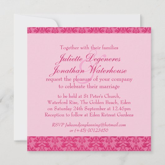 Elephant damask roze bruiloft vierkant kaart (Achterkant)