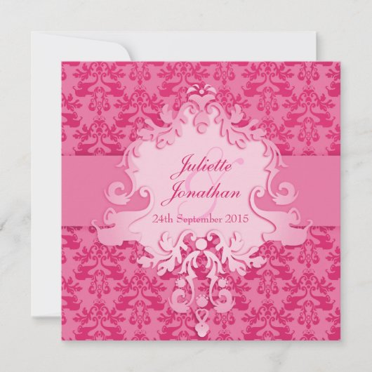 Elephant damask roze bruiloft vierkant kaart (Voorkant)