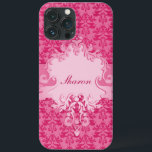 Elephant damask roze korte naam ipad case<br><div class="desc">Aanpassen met uw voornaam...  Deze subtiele boksemafdekking met een beschermhoes voor olifanten is perfect voor liefhebbers van dieren en olifanten. Dit voorbeeld: Sharon. Dit unieke damespatroon is ontworpen door Sarah Trett.</div>