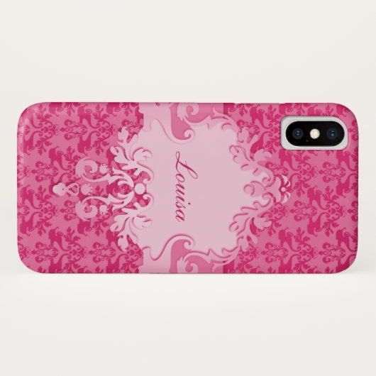 Elephant damask roze korte naam iphone case (Achterkant (horizontaal))