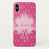 Elephant damask roze korte naam iphone case (Achterkant)